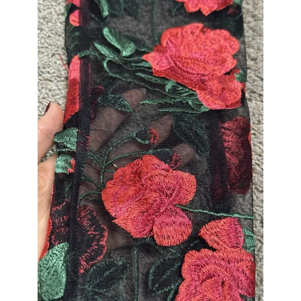 JAGGER & STONE Sheer Red Rose Embroidered Mesh Pants Zip Ankles Floral Size S - Picture 9 of 11